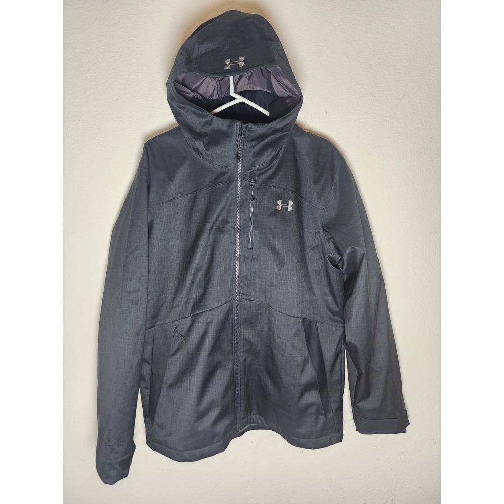 Under Armour Hooded Jacket Mens XL Gray Fleece Lined Full Zip 1316018